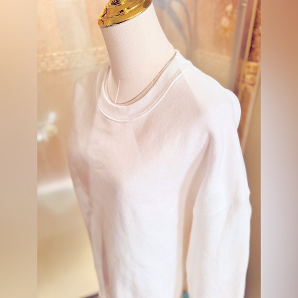 MADHAPPY Solid White Oversized Crewneck Sweatshirt w Raw Hem 100% COTTON Unisex - Picture 8 of 15